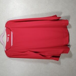 03129 Soft Surroundings red crepe L/S boatneck blouse w/black zippers XL